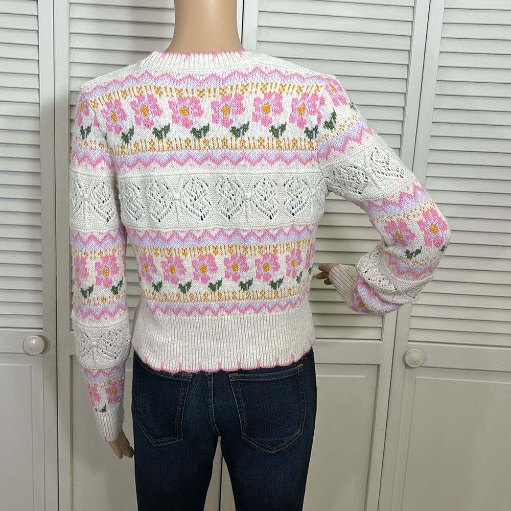 Zara Blogger Fave Floral Jacquard Knit Cropped Cardigan Small - Picture 12 of 14